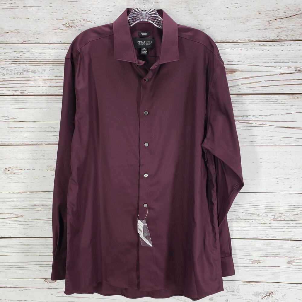 Kenneth Cole New Men's Awearness Non- Iron Slim Fit Dress Shirt Size 17 34/35